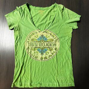True Religion Green V-neck tee Large Vintage Y2K